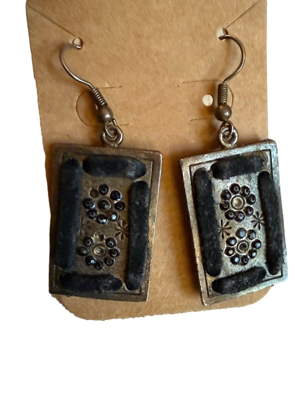 Vintage Silver-Tone Floral Drop Earrings